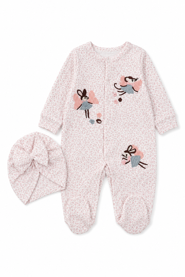 Pajacyk z czapeczką 3 myszki dziewczęce brudny róż Murat Baby 10761-31726-5