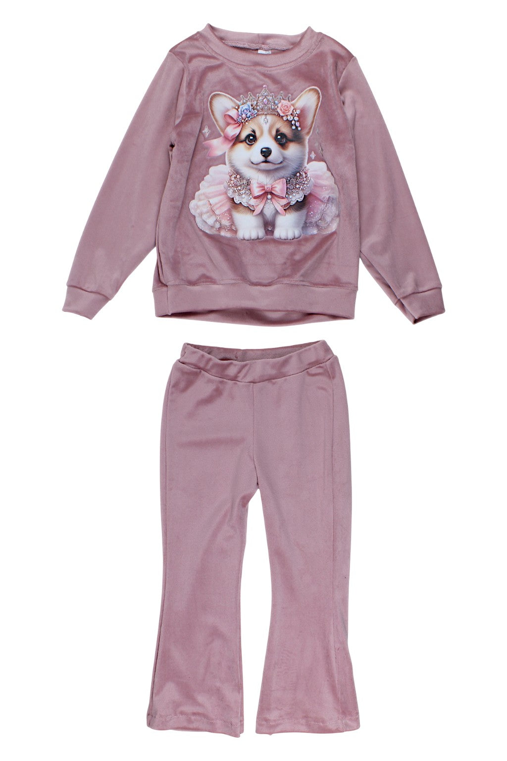 Velvet tracksuit with bell bottoms for girls, dirty pink Guliwerkids 1214-221025-5
