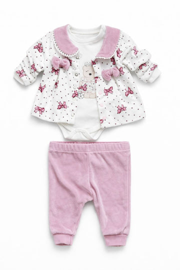 Komplet 3 części z body dziewczęcy ciemny róż Pacel 1423-121225