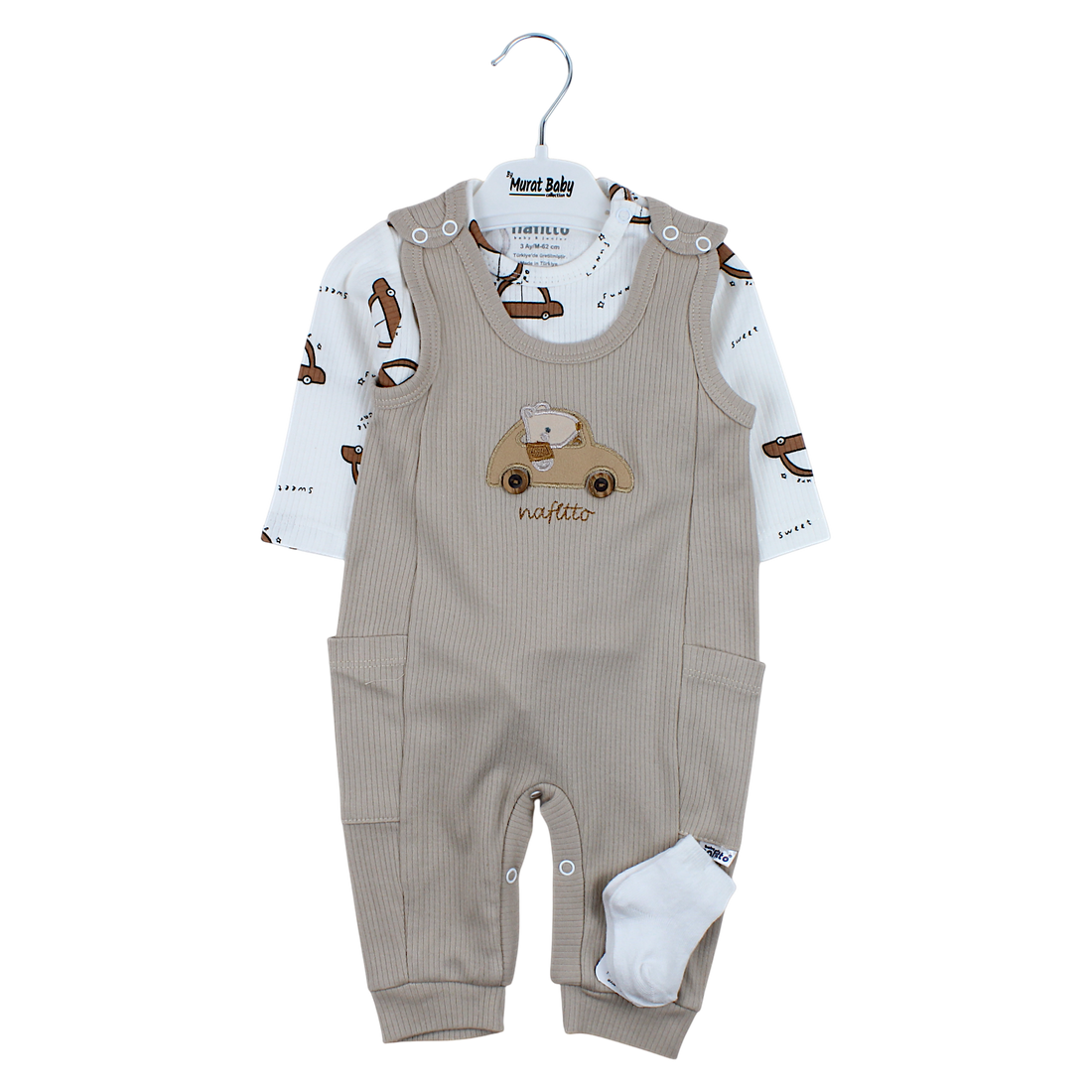 Boy's bodysuit, shorts and socks set, beige, Nafitto, 1459-15425-1