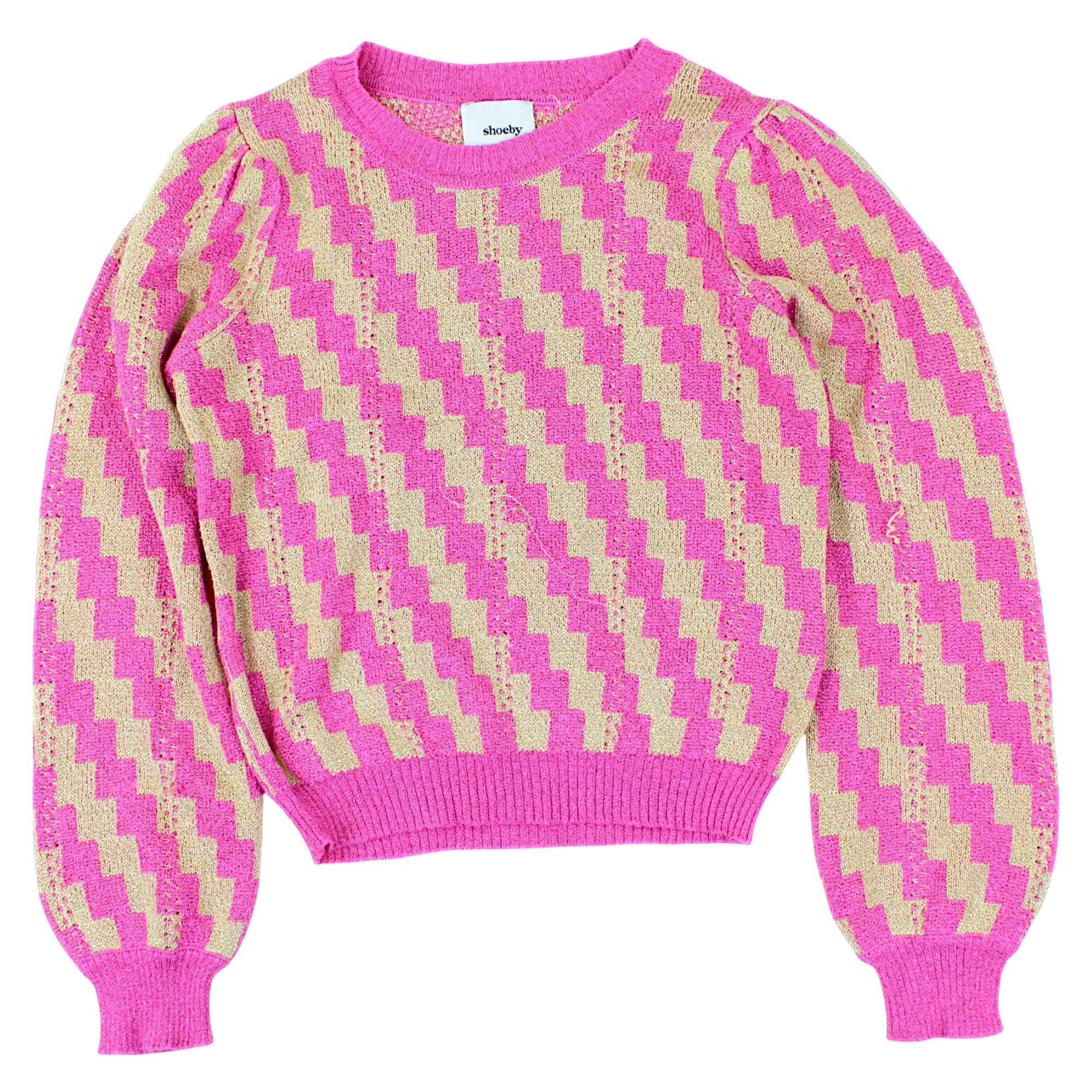 Girls' zigzag sweater worn over the head, used, Shoeby, pink, code 156