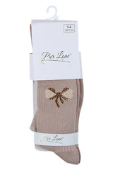 Beige girls' tights with a bow and a zircon heart Pier Lone 1516-81025