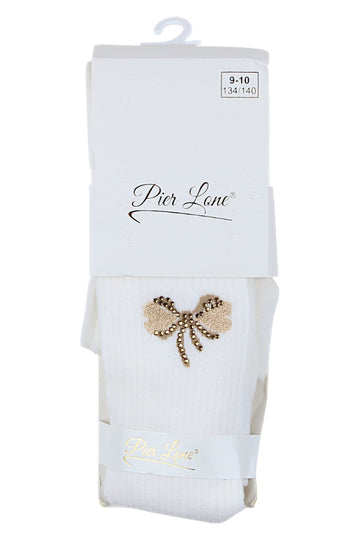 Cream girls' tights with bow and hearts, Pier Lone 1516-81025
