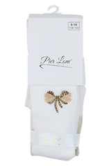 Cream girls' tights with bow and hearts, Pier Lone 1516-81025