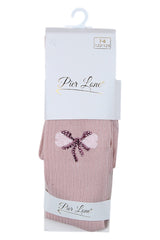 Girls' tights, powder pink, with a bow and rhinestone hearts, Pier Lone 1516-81025