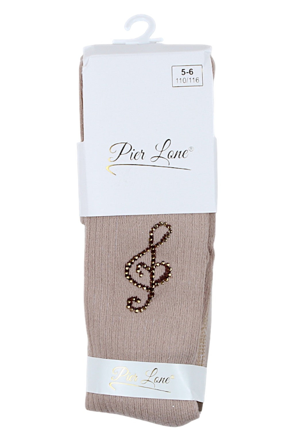 Beige girls' tights with a treble clef and rhinestones Pier Lone 1544-291025-1