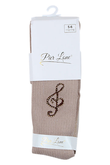 Beige girls' tights with a treble clef and rhinestones Pier Lone 1544-291025-1