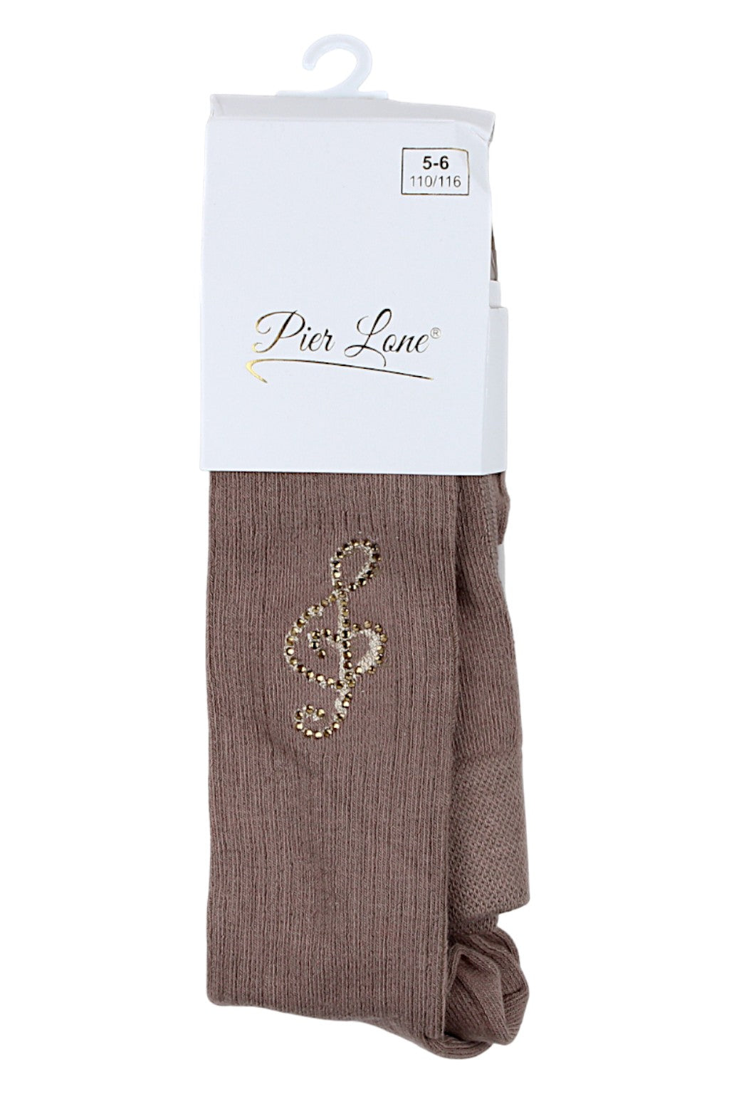 Treble clef tights with rhinestones for girls, brown, Pier Lone 1544-291025