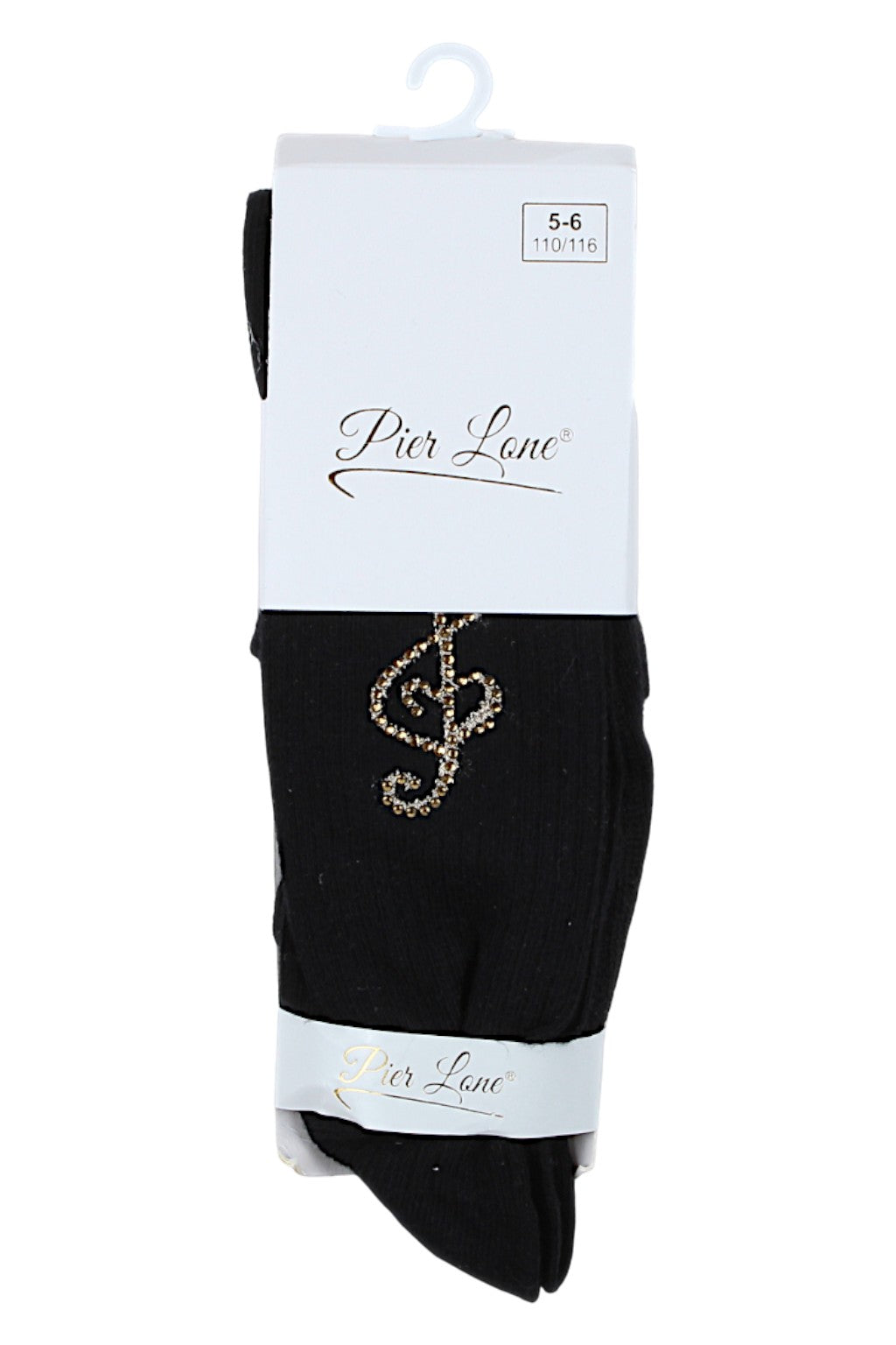 Girls' black tights with a treble clef and rhinestones Pier Lone 1544-291025