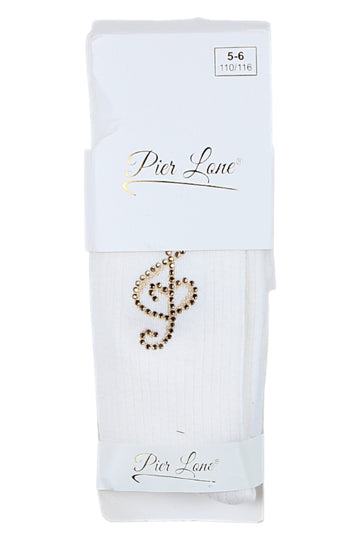 Girls' cream rhinestones treble clef tights Pier Lone 1544-291025