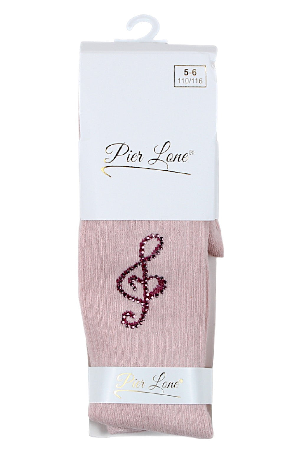 Girls' pink tights with a treble clef and rhinestones Pier Lone 1544-291025