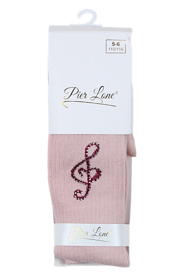 Girls' pink tights with a treble clef and rhinestones Pier Lone 1544-291025