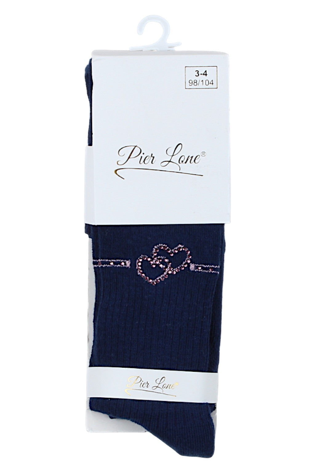 Girls' rhinestone heart tights, navy blue, Pier Lone 1609-291025-23