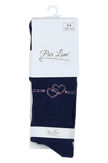 Girls' rhinestone heart tights, navy blue, Pier Lone 1609-291025-23