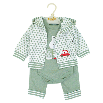 Boy's green teddy bear bodysuit set Babyim 1733-27225-48