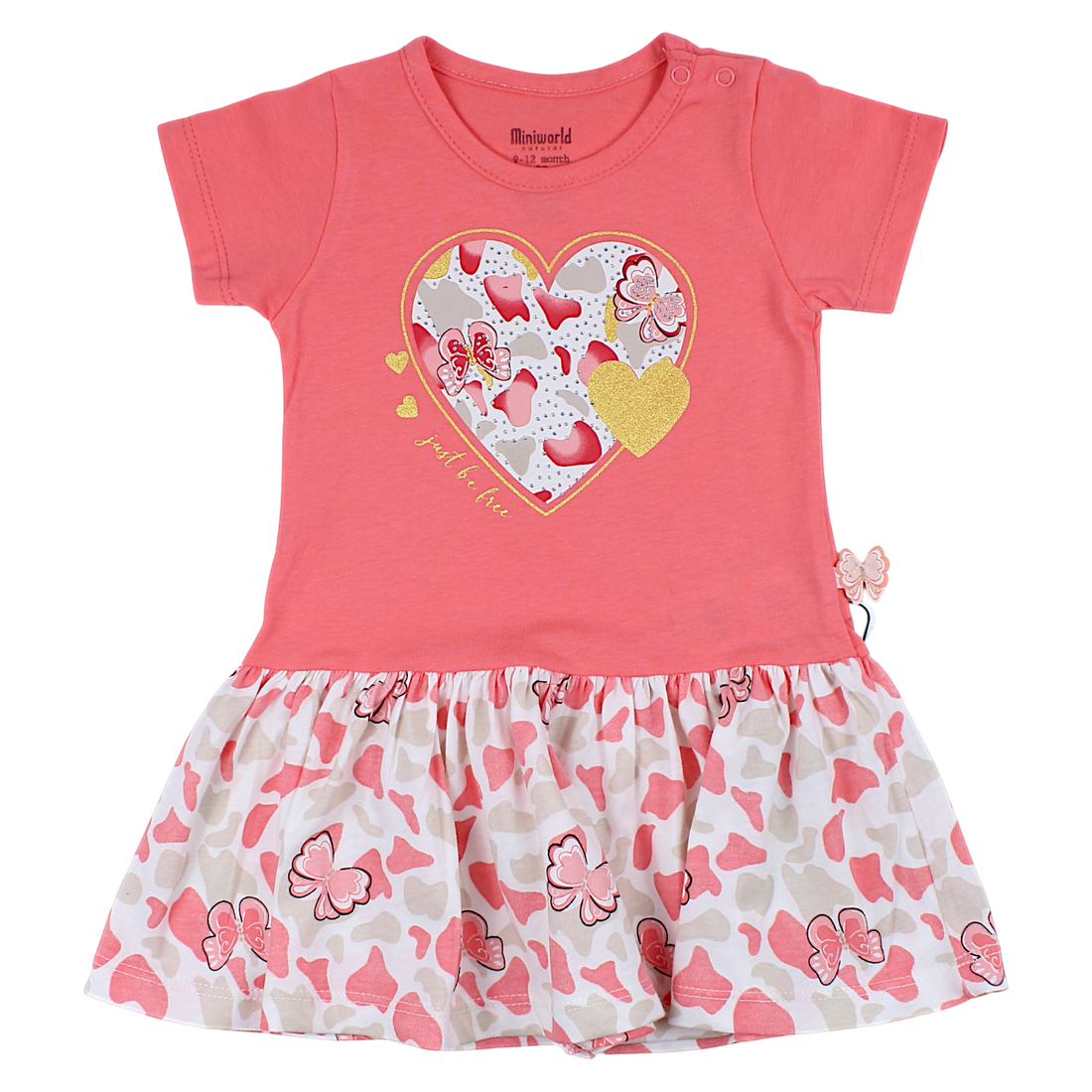 Girls' cotton heart dress coral Mini Word 18178-13525-27