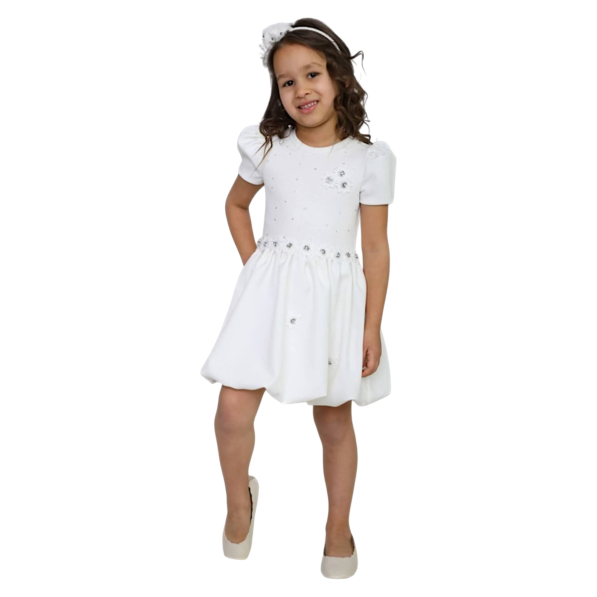 Formal dress bubble zirconia girl cream MałaMi 1858-20325-28
