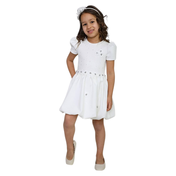 Formal dress bubble zirconia girl cream MałaMi 1858-20325-28