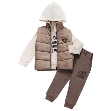 Thin tracksuit with vest 3 pieces boy brown Partner 1840-27225-4