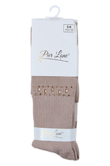 Girls' cotton tights with zigzag and rhinestones, beige, Pier Lone 2008-81025-1