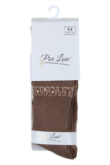 Girls' cotton tights with zigzag and rhinestones, brown, Pier Lone 2008-81025-4
