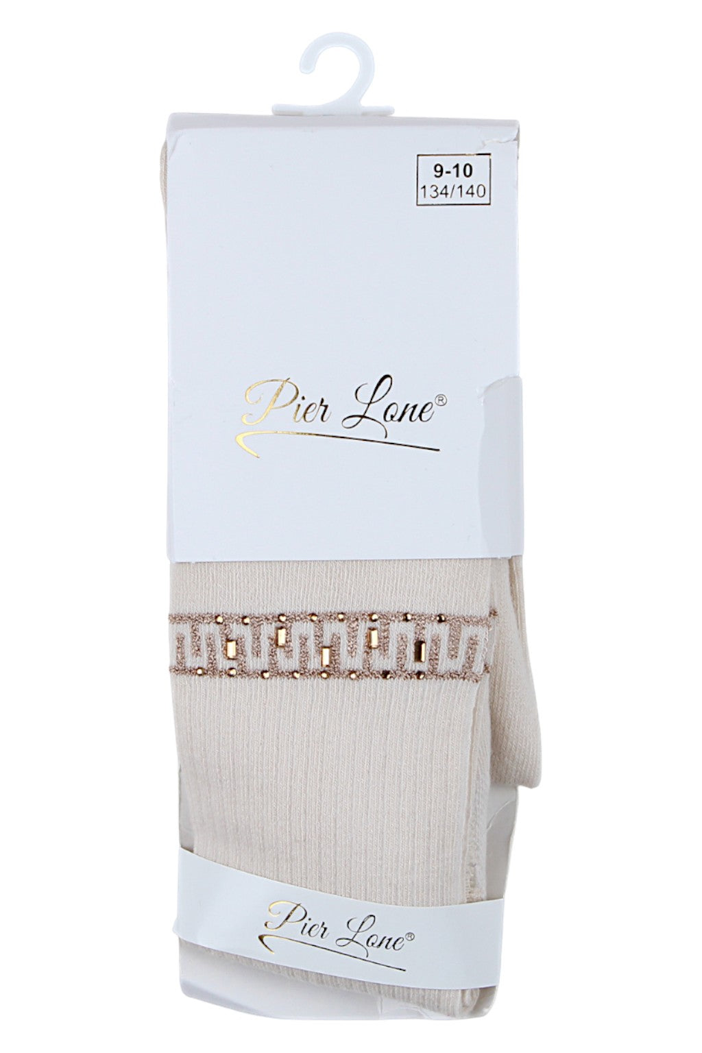 Girls' cotton tights with zigzag and rhinestones, light beige, Pier Lone 2008-81025