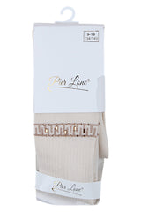 Girls' cotton tights with zigzag and rhinestones, light beige, Pier Lone 2008-81025
