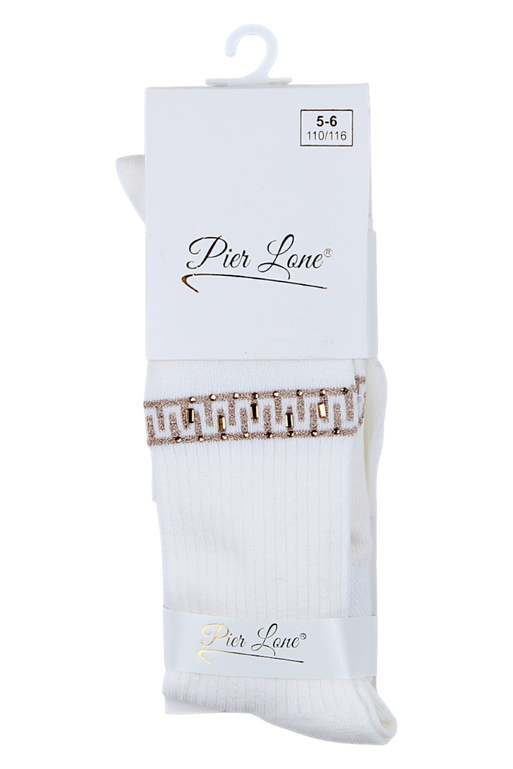 Pier Lone cream zigzag cotton tights with rhinestones 2008-81025