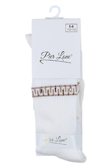 Pier Lone cream zigzag cotton tights with rhinestones 2008-81025