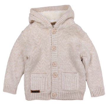 Boy's warm sheepskin sweater with hood beige Oscar Star 8692458-13924