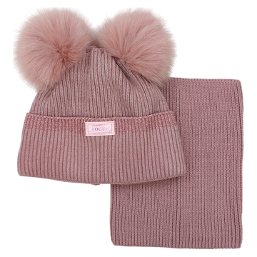 Set of a hat with a snood with a pompom for girls, heather, Ambra J-1-241024-47