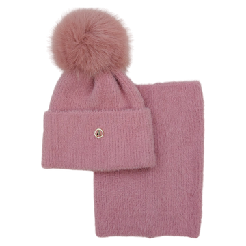 Set of hat with snood alpaca girl powder pink Ambra N-27-241024-39
