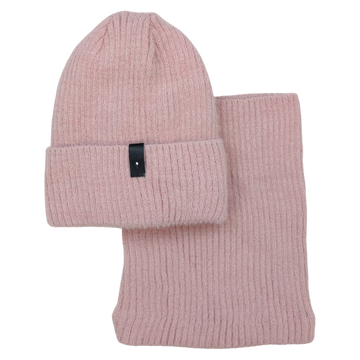 Set of hat with snood alpaca girl powder pink Grans KA-27-241024-39