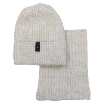 Set of hat with snood alpaca girl light beige Grans KA-27-241024-61
