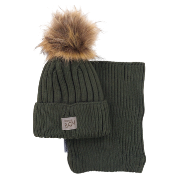 Set of hat with snood for boys green Grans KA-32-241024-48