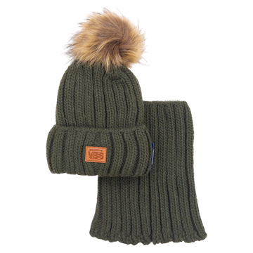 Set of hat with a snood with a pompom for boys green Agbo K-41-241024-48