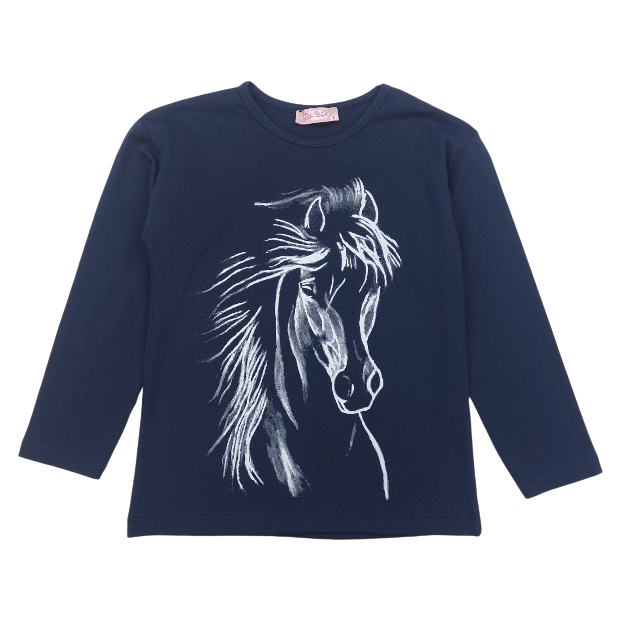 Cotton blouse horse girl navy blue Your Word 434-161024