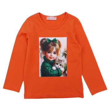 Cotton blouse with a cat for girls, orange Your Word 5462-191024-51