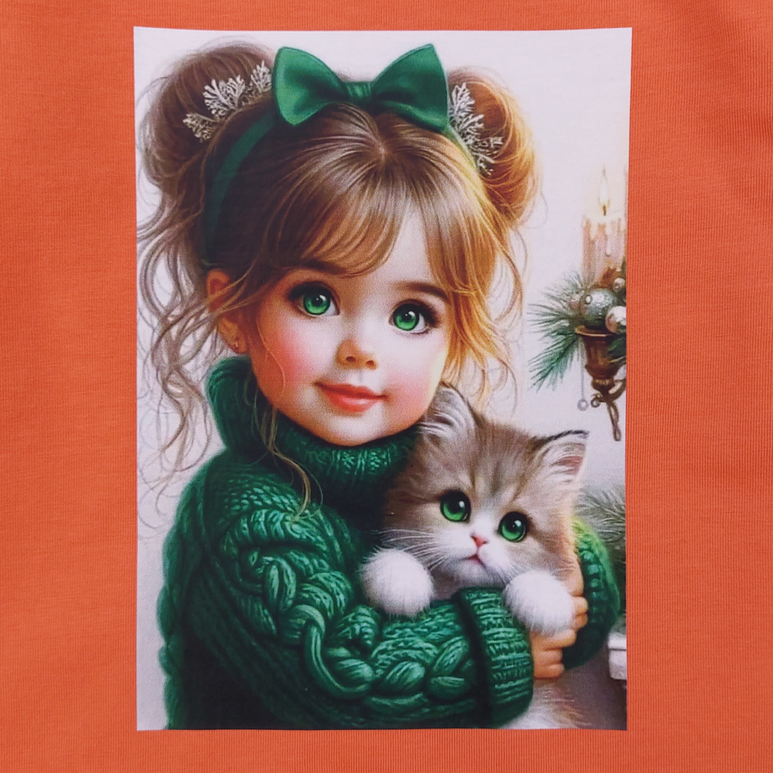 Cotton blouse with a cat for girls, orange Your Word 5462-191024-51