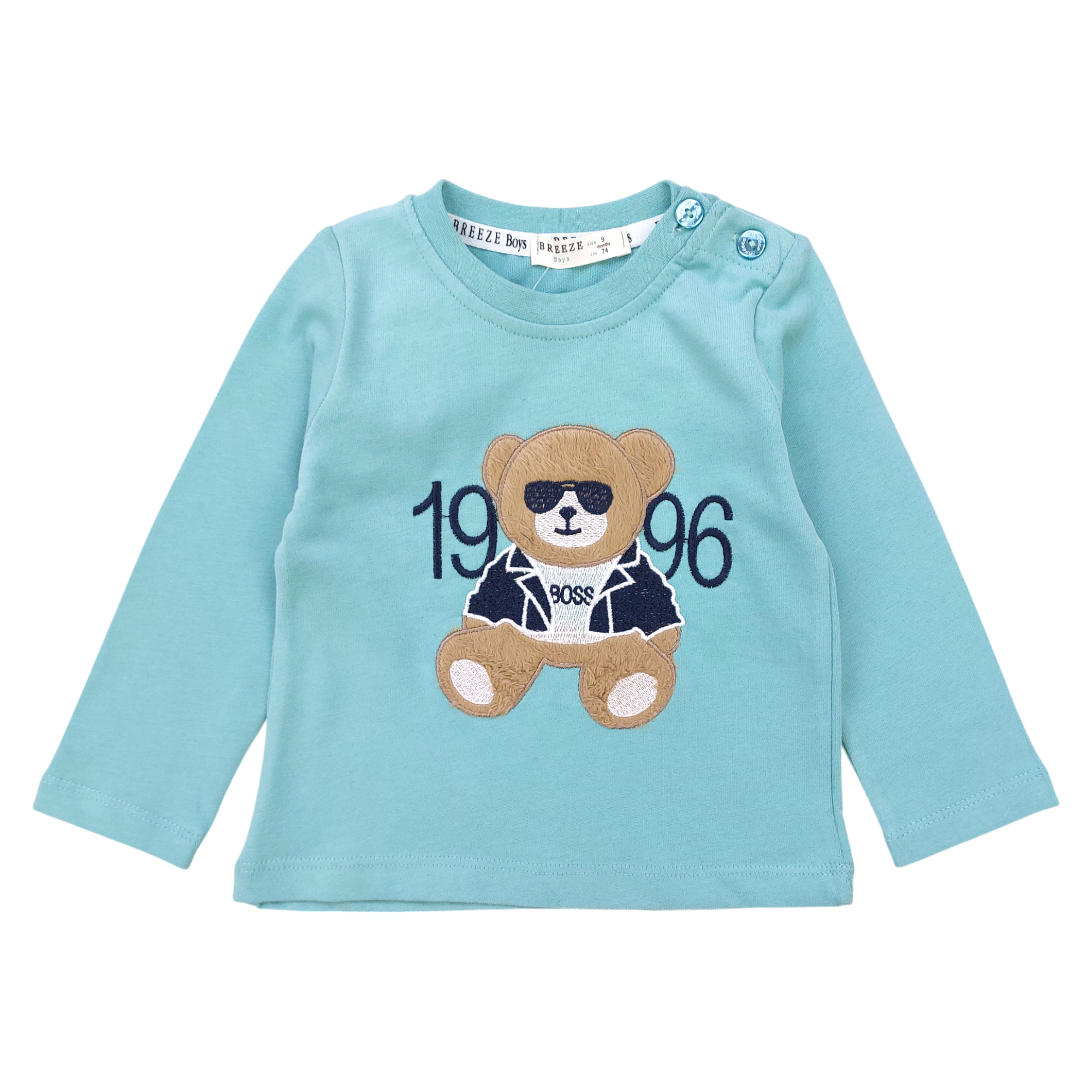 Boy's cotton blouse with teddy bear mint Breeze 21143-191024-32