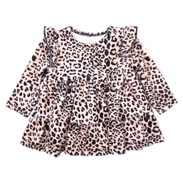 Velvet dress for girls, leopard print, beige, Mona 22153-151124-1