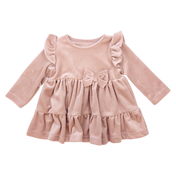 Velvet dress striped girl beige KWiAW 132-151124-1