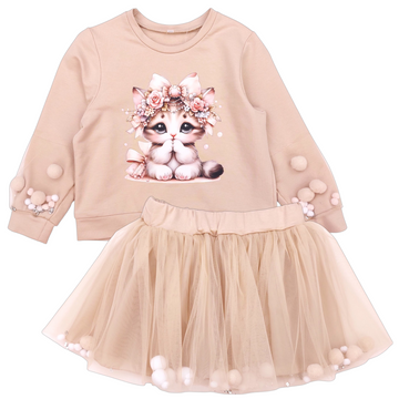 Girl's beige blouse and skirt set Guliwerkids 22157-151124-1
