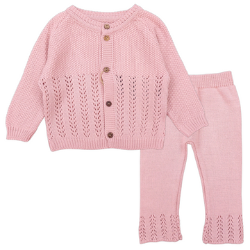 Openwork sweater set for girls powder pink Becol 7042-151124-39