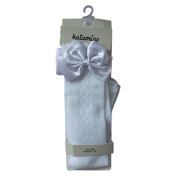 Knee-highs bow girl white Katamino K20417-6525