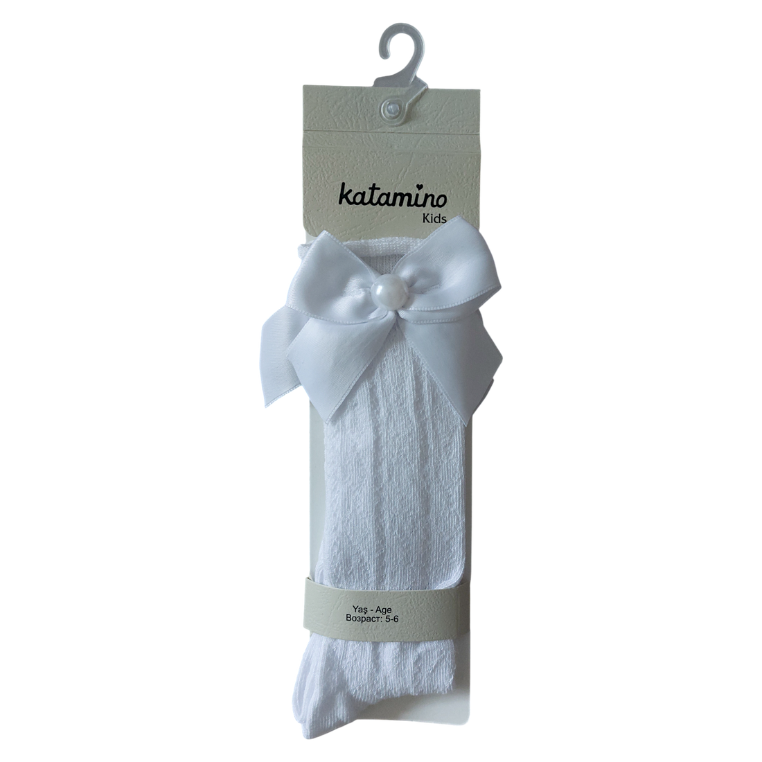 Knee-high pearl socks for girls white Katamino K20410-6525-3