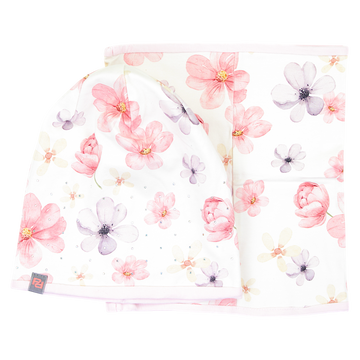 Set of hat and scarf in flowers for girls lilac Panek 2028-11-7325-29