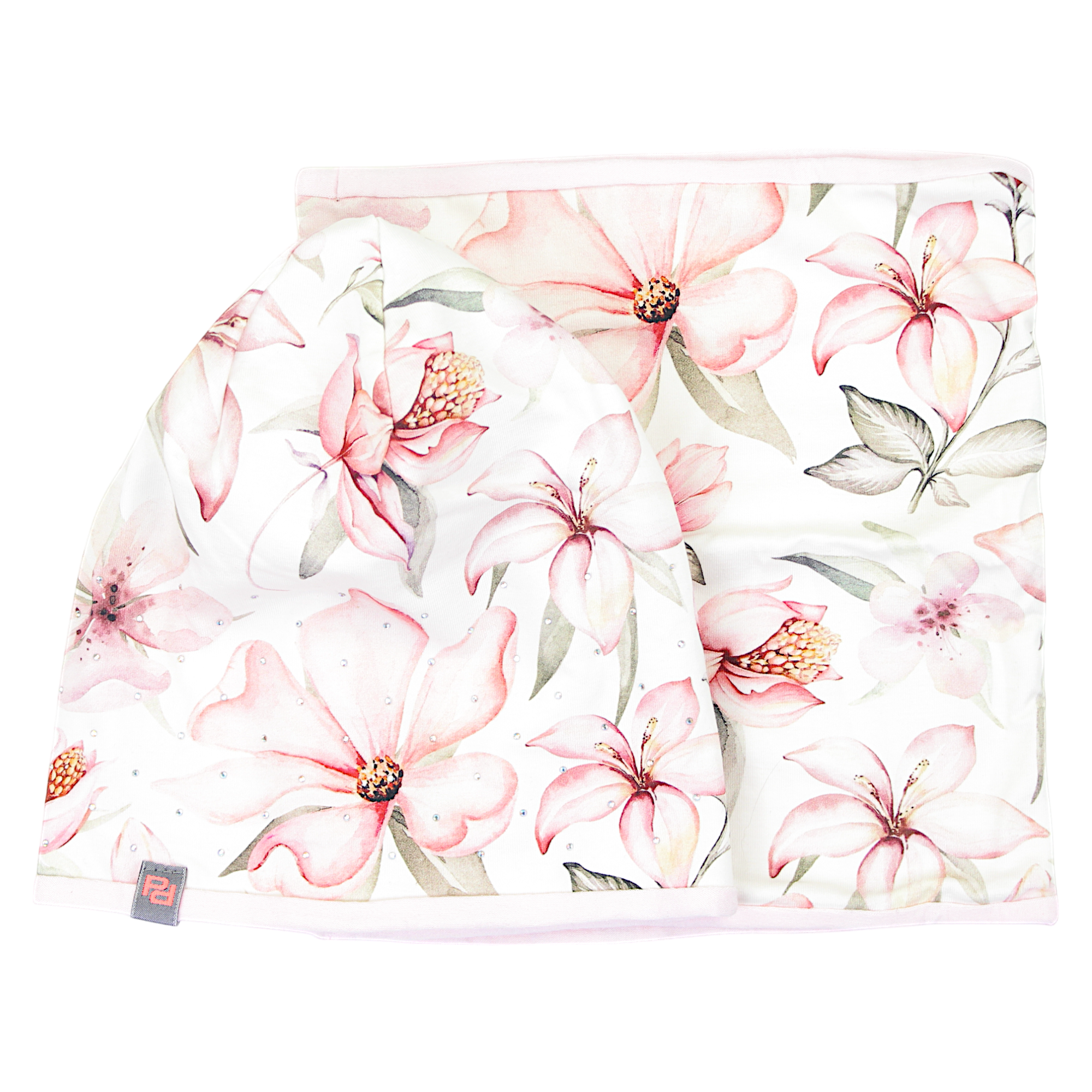 Set of hat and scarf in girlish flowers, pink Panek 2028-11-7325-40