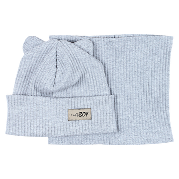 Boy's hat and scarf set, ash gray Guliwerkids 2032-17-14325-37