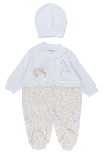 Beige sleepsuit and hat set for girls Bebelinna 2036-6825-1